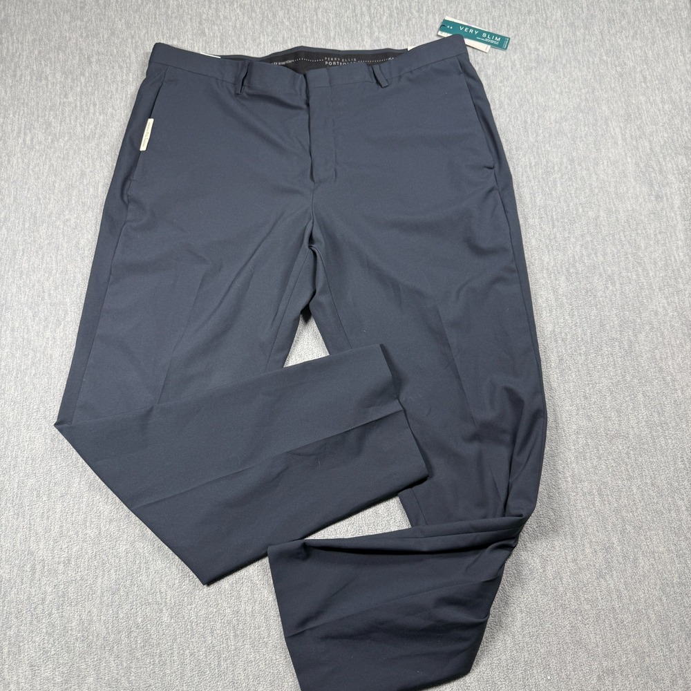 Perry Ellis Portfolio Pants Mens 38x30 Blue Very Slim Performance Stretch New